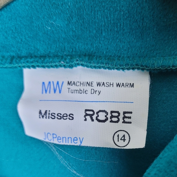Vintage 70s JCPenney Robe Women’s 14 Aqua Stripe Half Zip A-Line Lounge Dacron - Picture 6 of 9